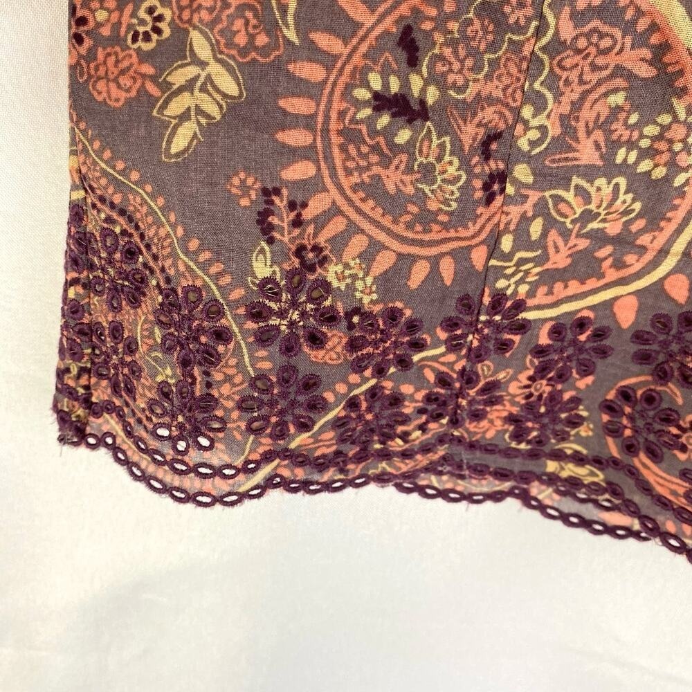 Daniel Rainn Boho Linen Blend Paisley Blouse Top Women S Pink Embroidered Trim - Picture 5 of 8